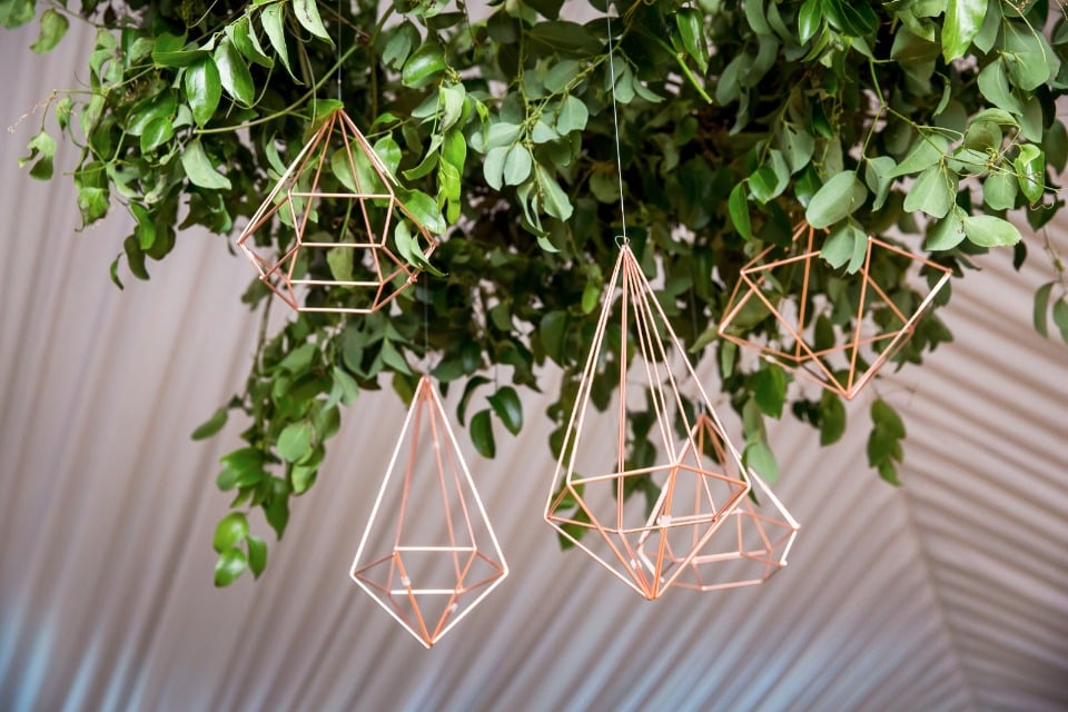 modern greenery and geometric chandelier
