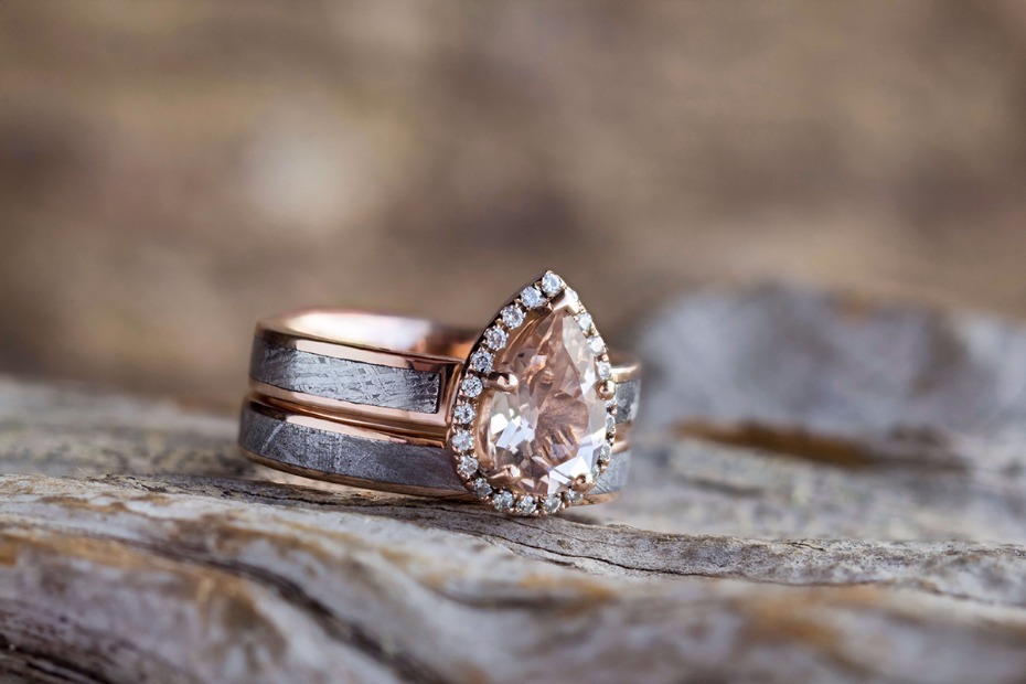 Meteorite, Rose Gold & Morganite Engagement Ring