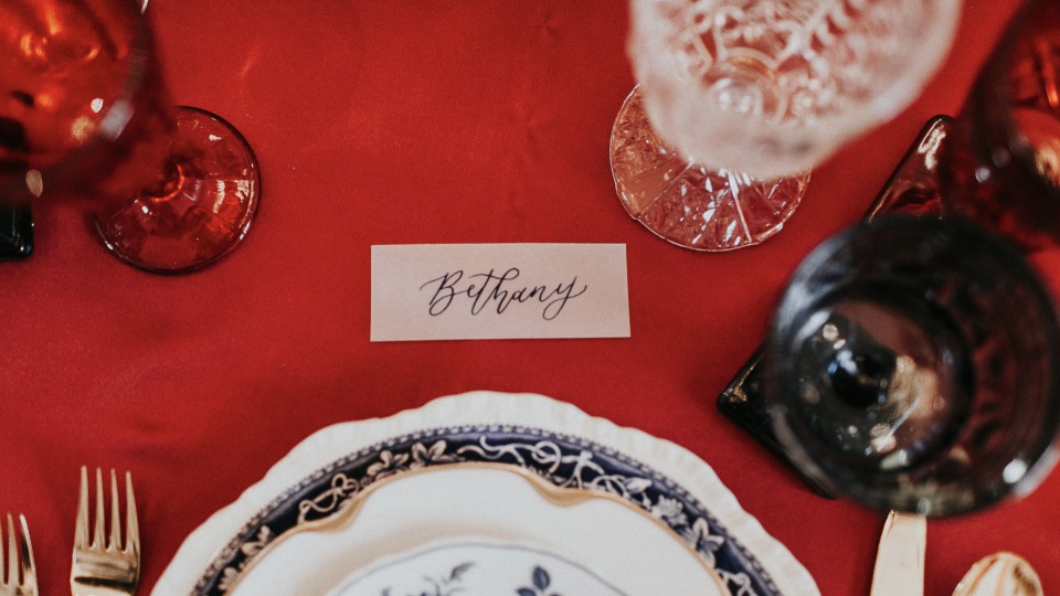calligraphy place card setting