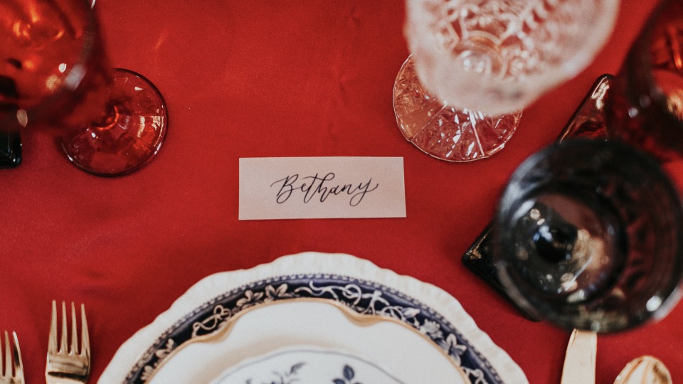 Elegant table setting with a name card for Bethany