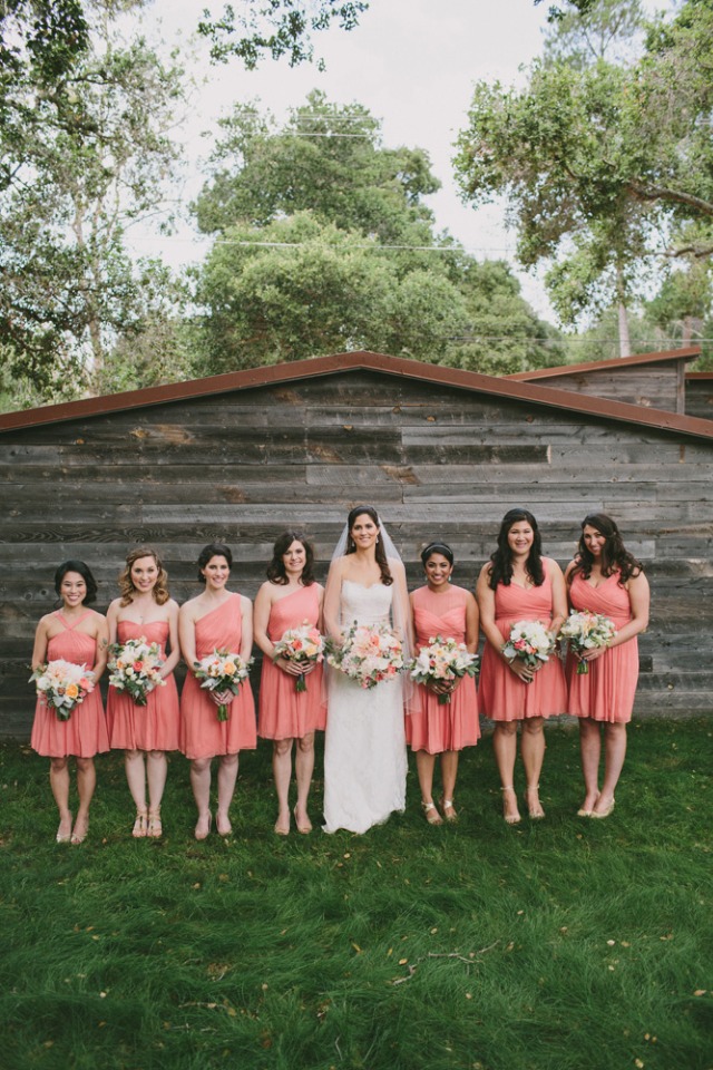 Peachy pink bridesmaid dresses
