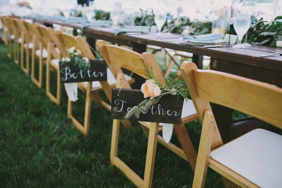 Better together chair signs for the bride and groom