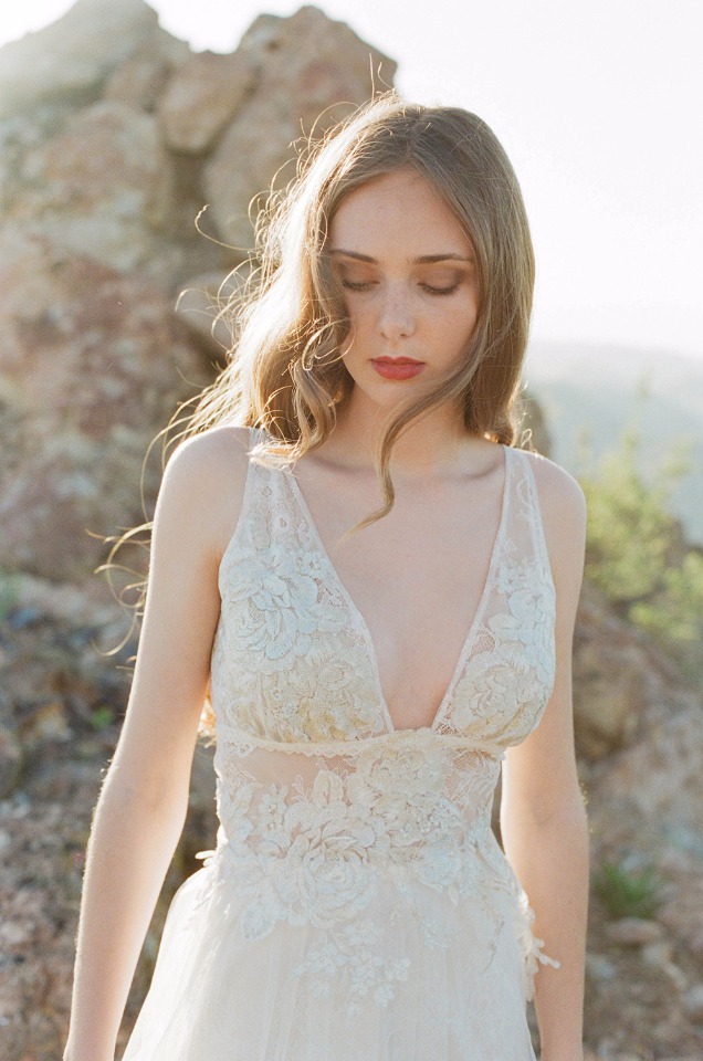 Lacy wedding gown designed by Claire Pettibone