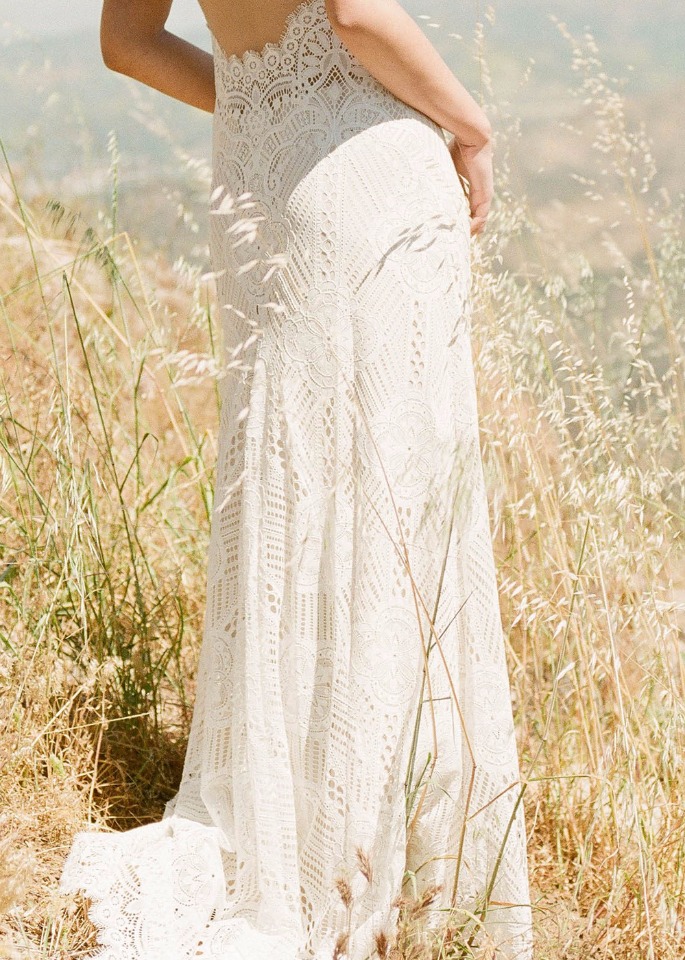 Boho Chic lace wedding gown from Claire Pettibone
