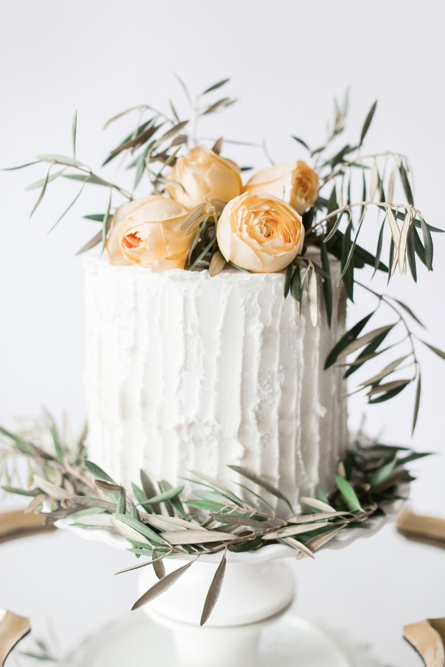 DIY wedding cake flowers with olive branches