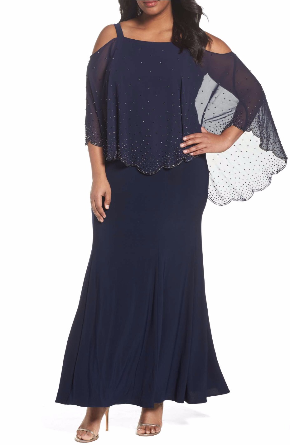 Embellished Overlay Off the Shoulder Gown XSCAPE