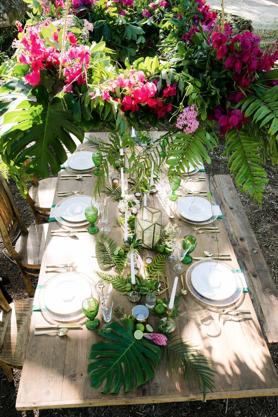 rustic modern tropical wedding table idea