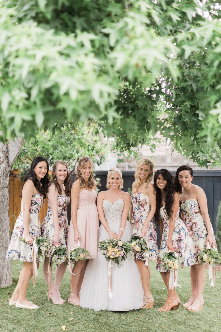 strapless floral bridesmaid dresses