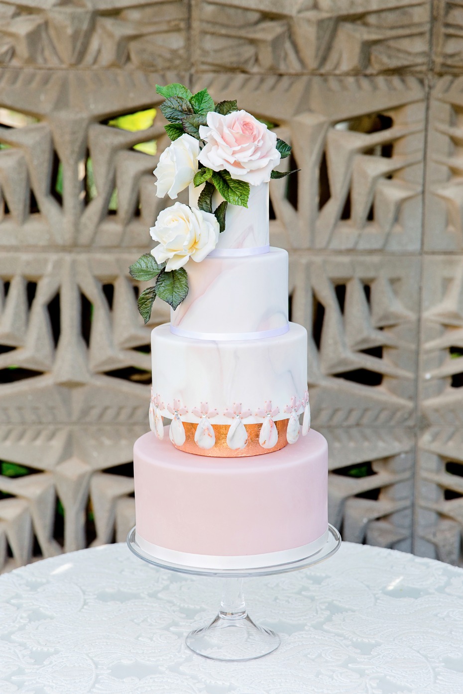wedding cake with a marble and rose gold vibe