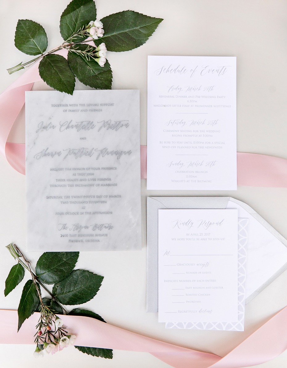marble engraved wedding invitations