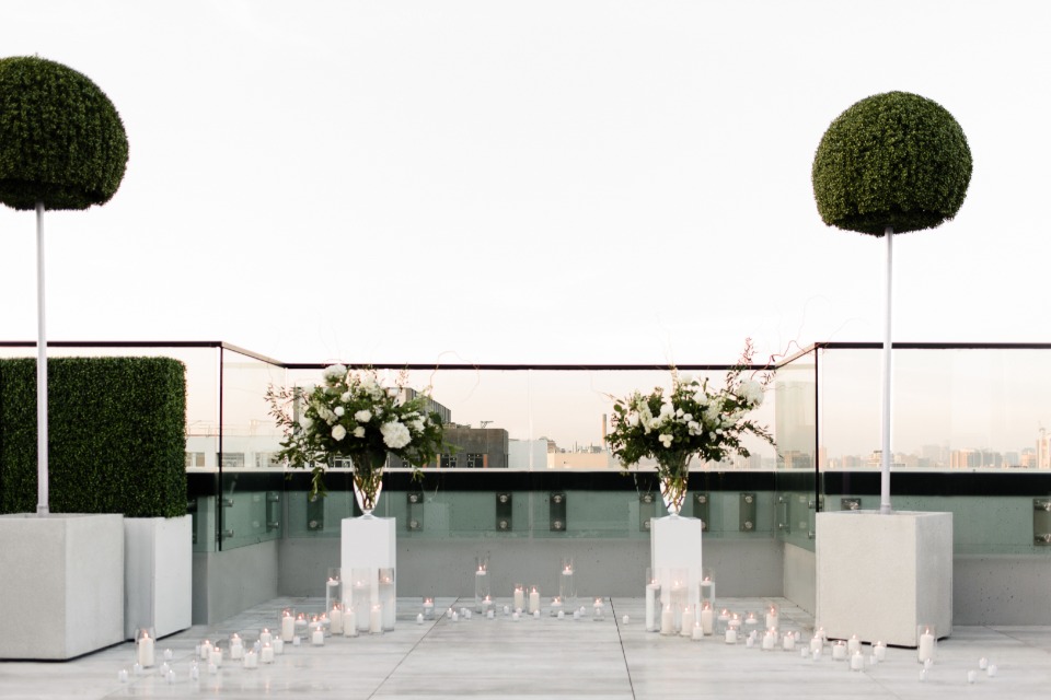 Glam rooftop proposal decor