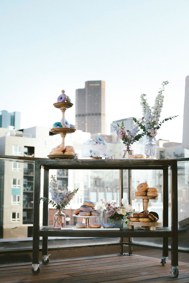 cake and donut table for your roof top wedding reception