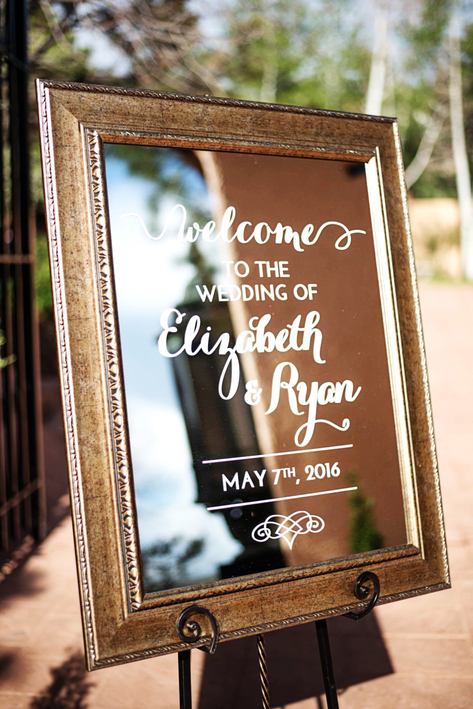 framed wedding welcome sign mirror