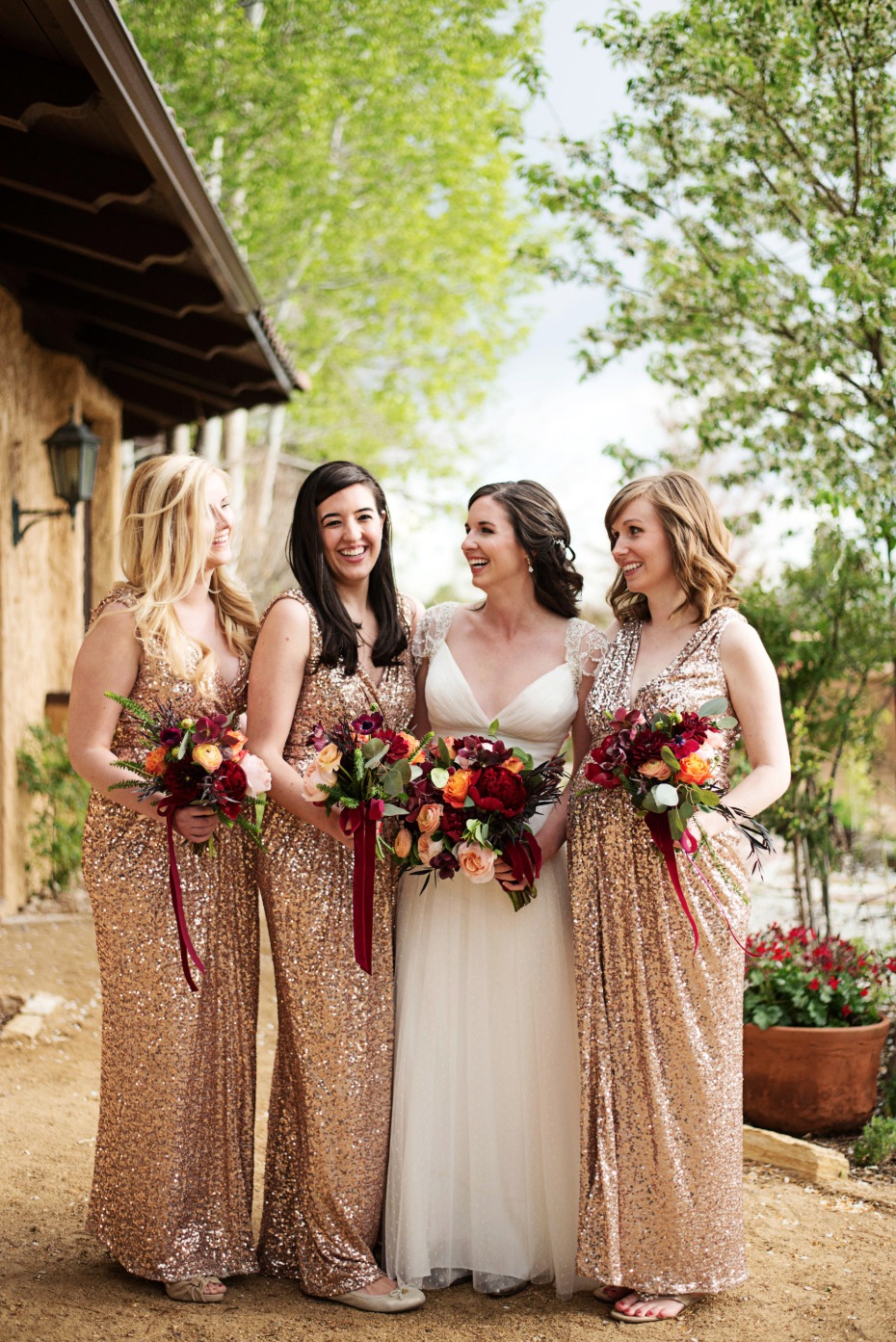 glittering gold bridesmaid dresses
