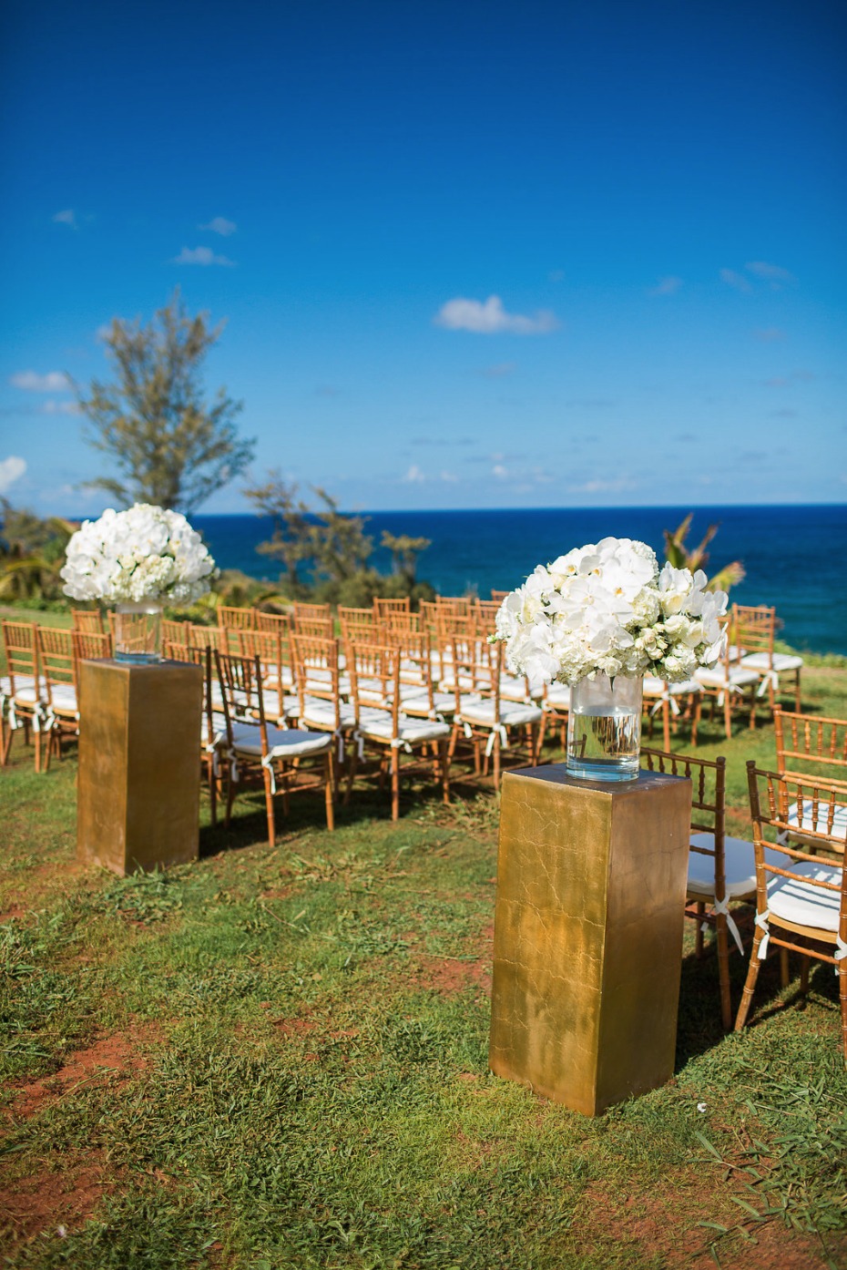 Gold and white ocean view ceremony