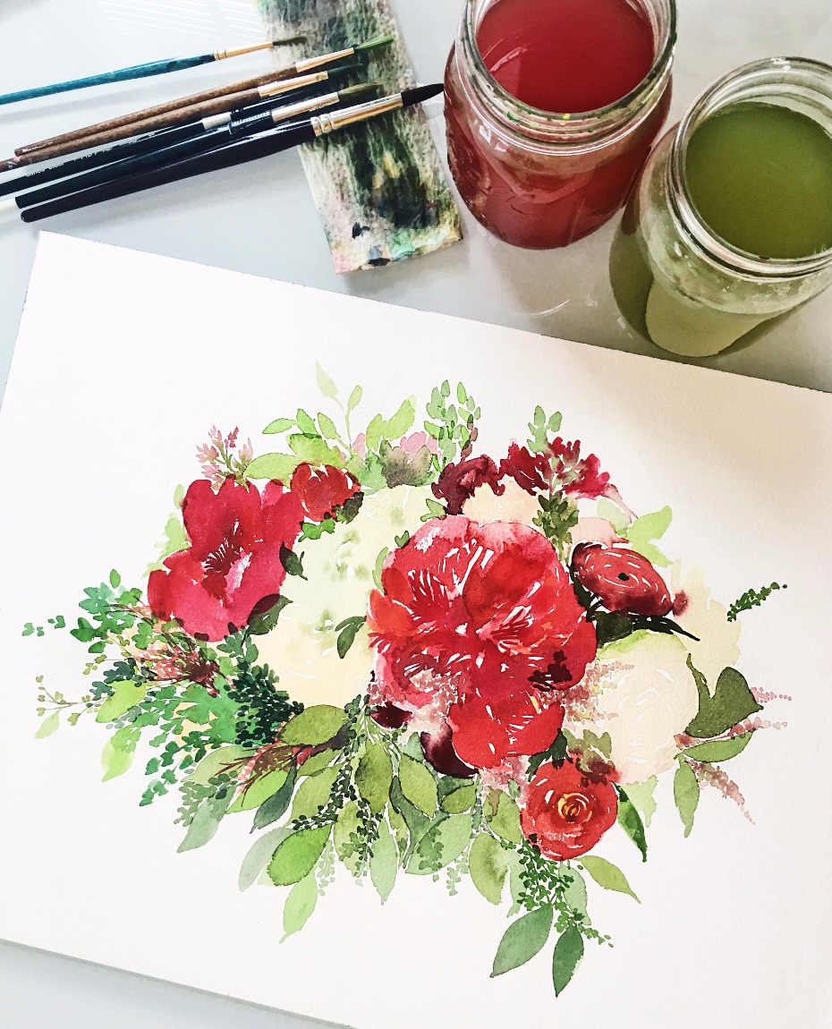 Custom bouquet watercolor from Salt Stains