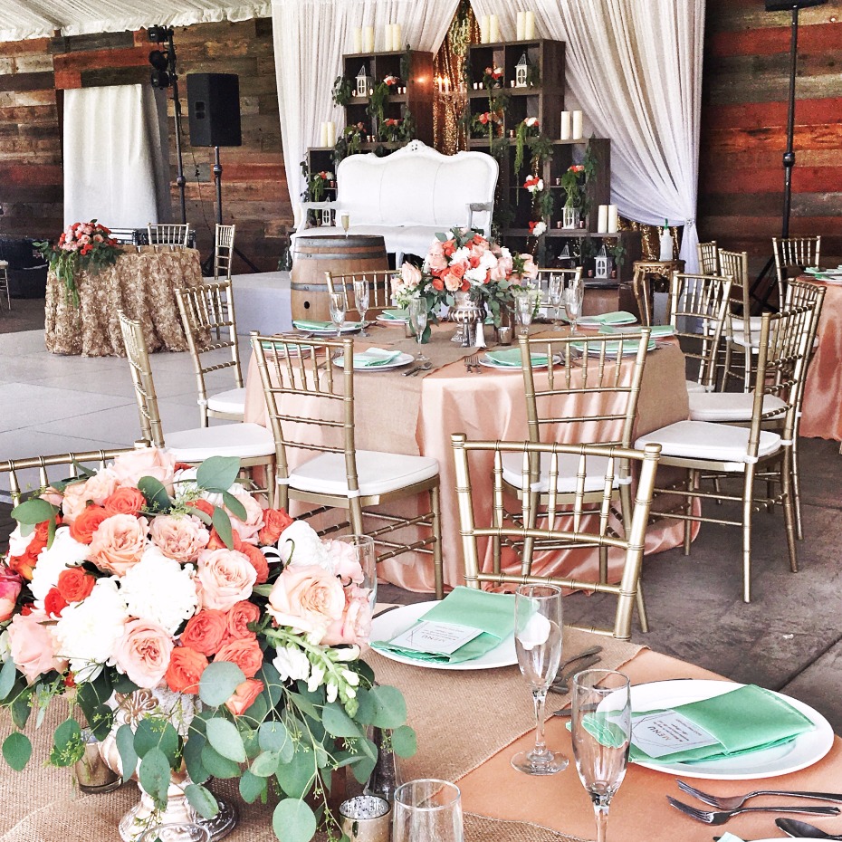 Rustic elegant reception decor from Saba Decor Rentals