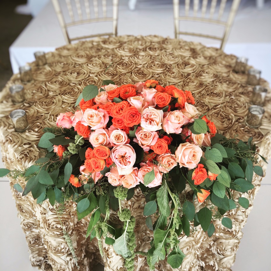 Beautiful sweetheart table centerpiece from Saba Decor Rentals
