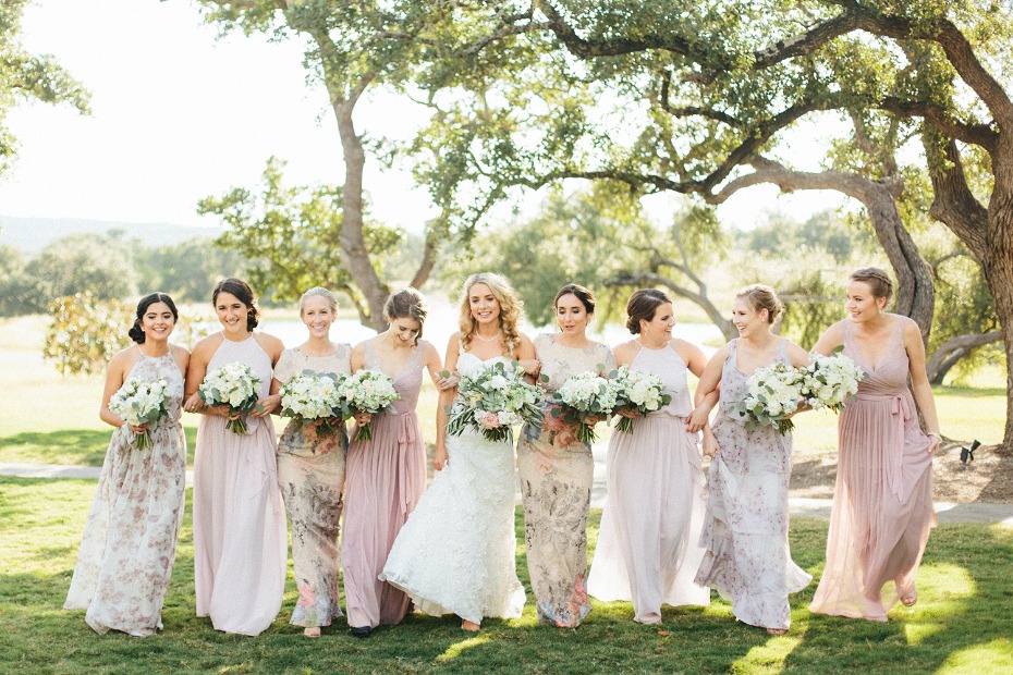 Floral and blush bridesmaid dresses