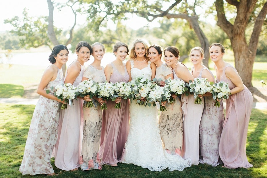 Dreamy floral and blush bridesmaid dresses