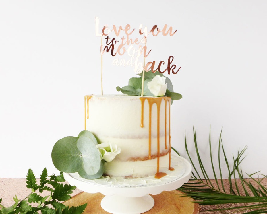 Love You to the Moon and Back / Cake Topper / Wedding Cake Topper / Rose Gold Cake Decoration / Romantic Cake Topper / Modern Calligraphy