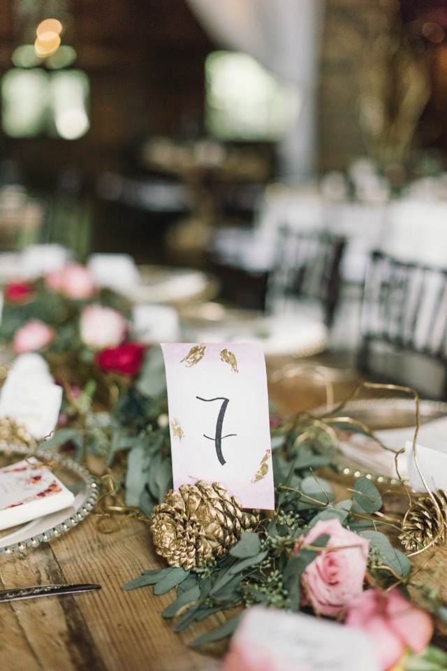 table numbers in pink and gold