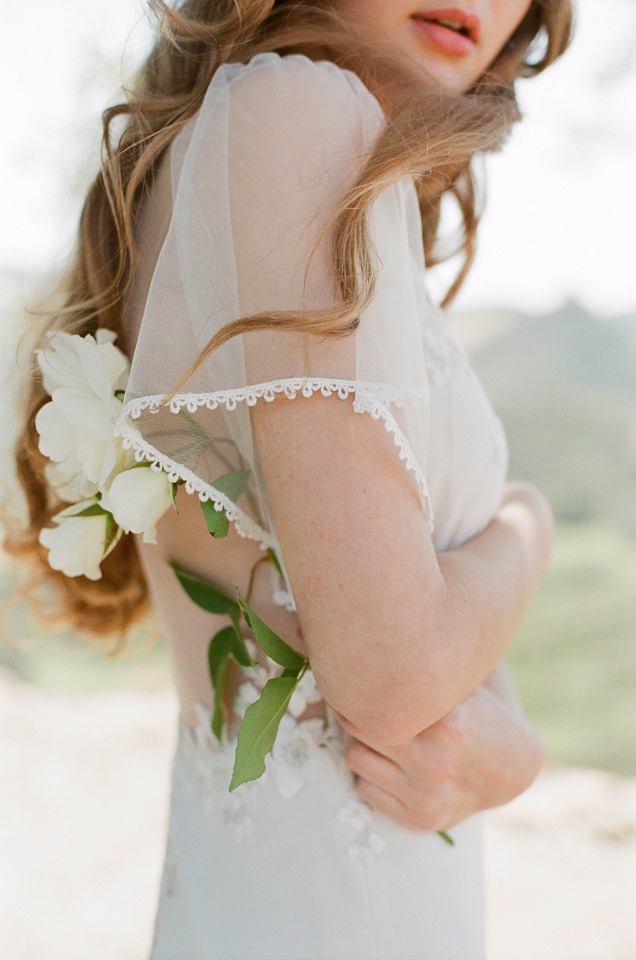 romantic wedding gown with sheer sleeves