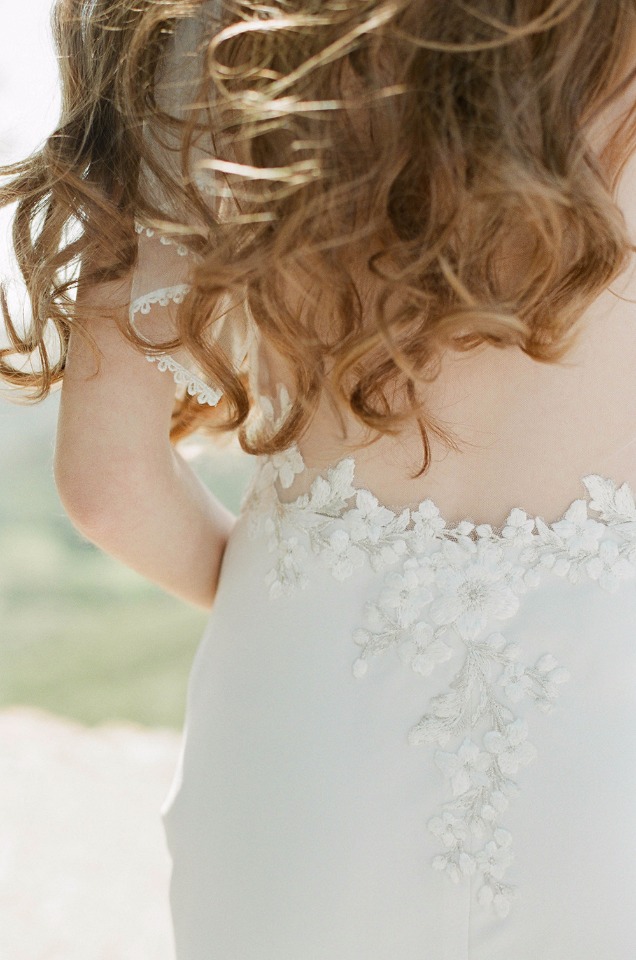 embroidered wedding gown with sexy back by Claire Pettibone