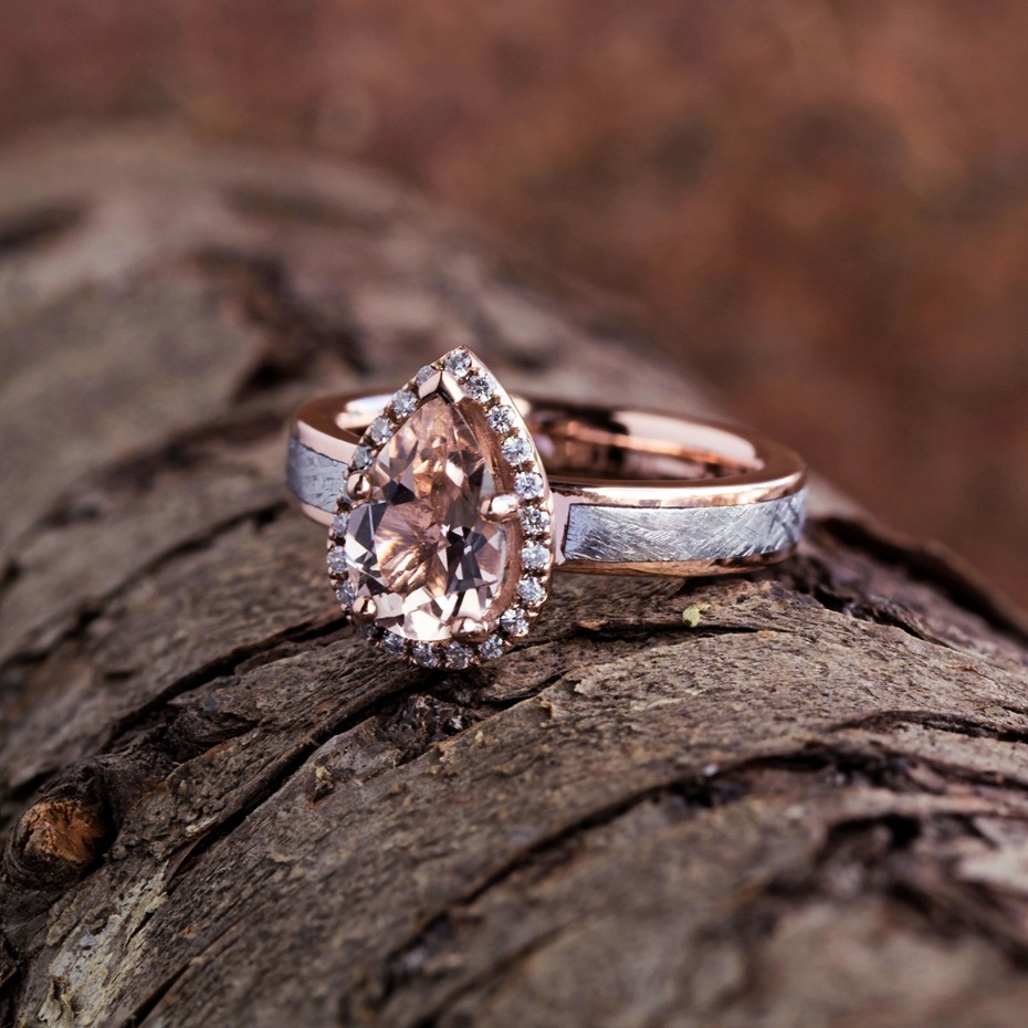 Jewelry by Johan Meteorite, Rose Gold & Morganite Engagement Ring