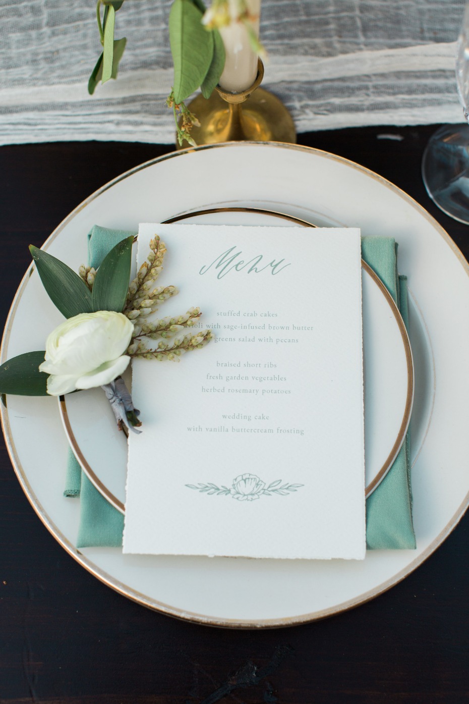 wedding menu and boutonniere