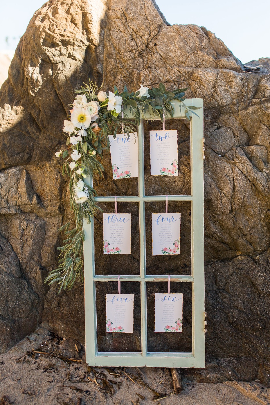 vintage window seating assignment display