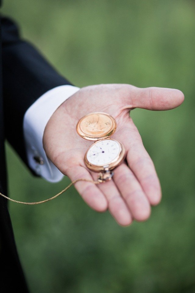 Classic addition for any groom: vintage pocket watch