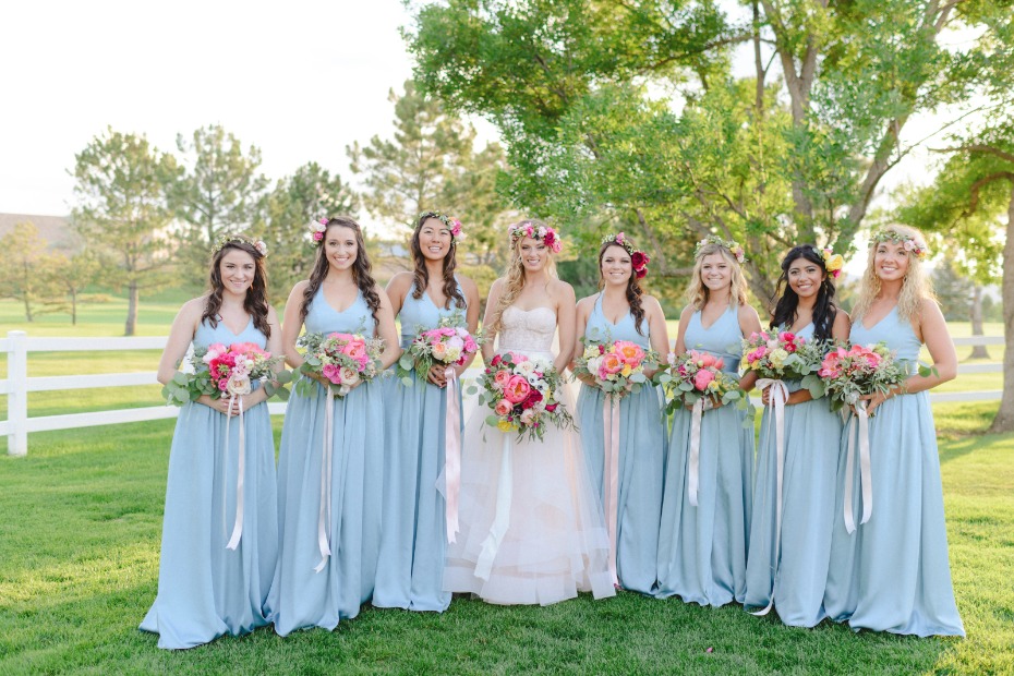 bridesmaids in sky blue gowns