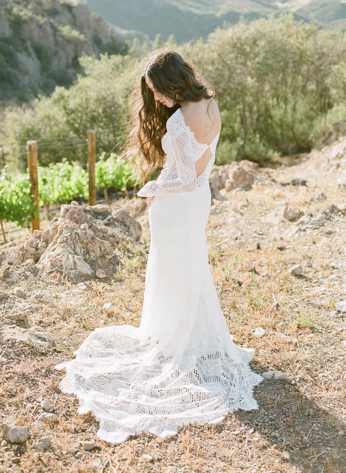 romantic yet boho wedding gown by Claire Pettibone