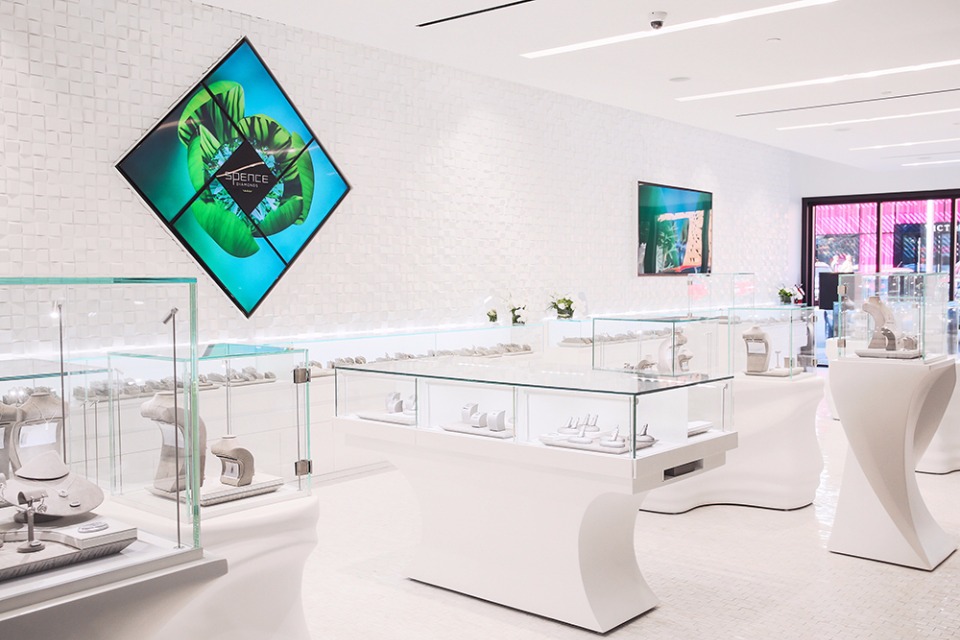 Spence Diamonds store interior jewelry display cases