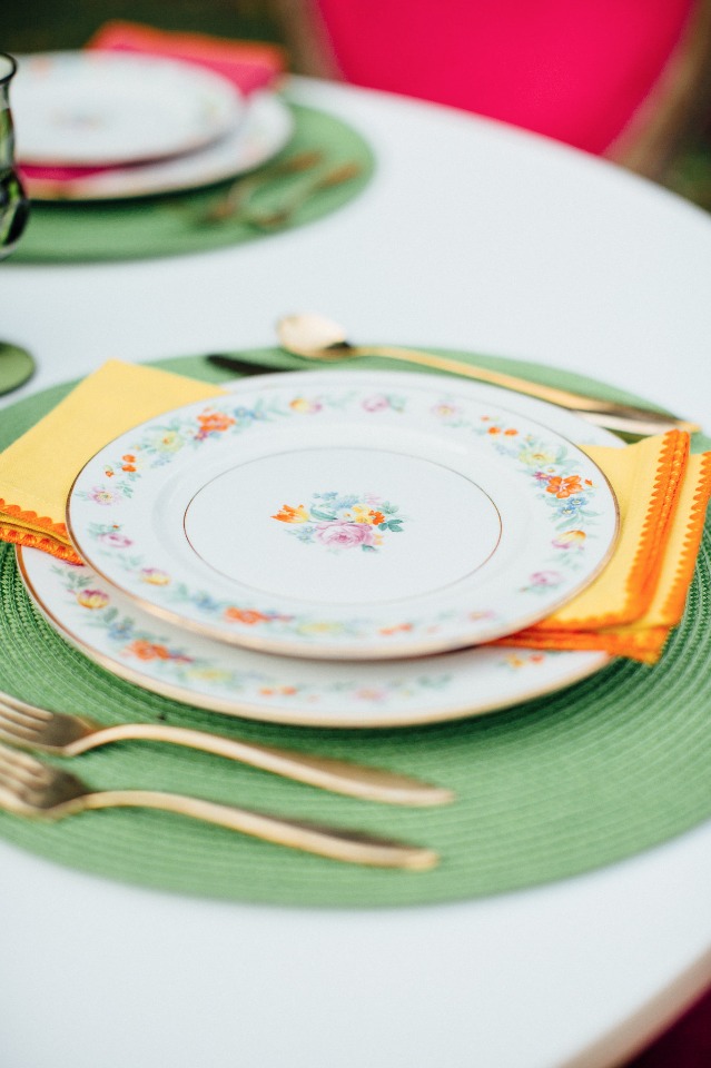 Green and yellow table setting