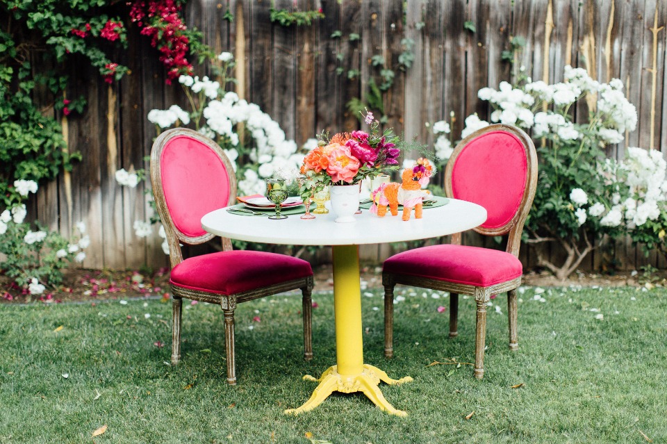 Colorful sweetheart table for two