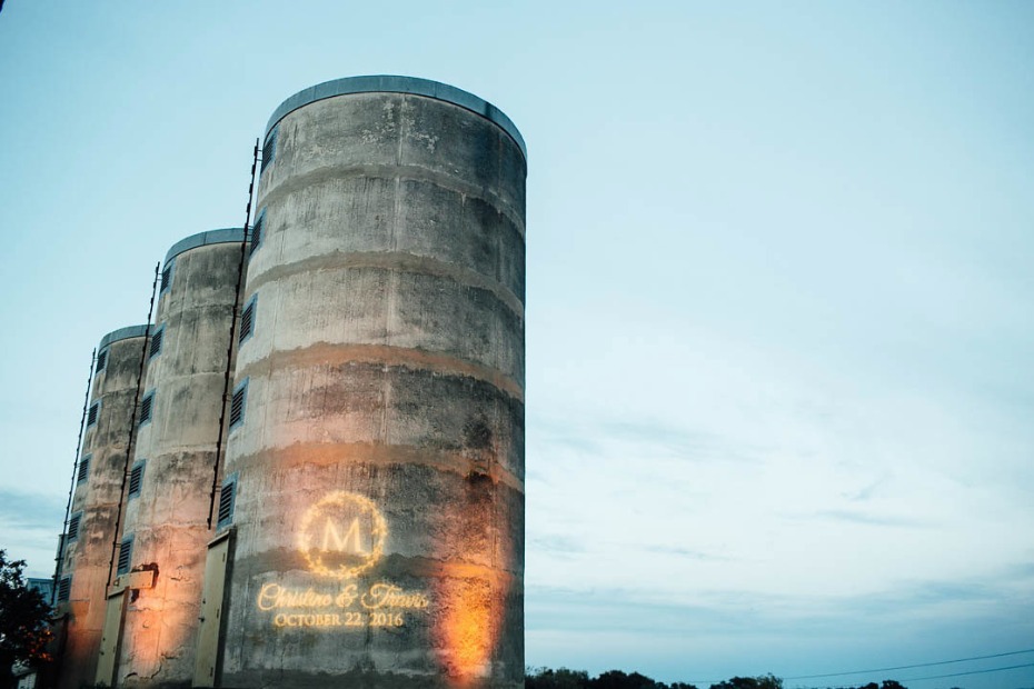 Silos wedding with projected monogram