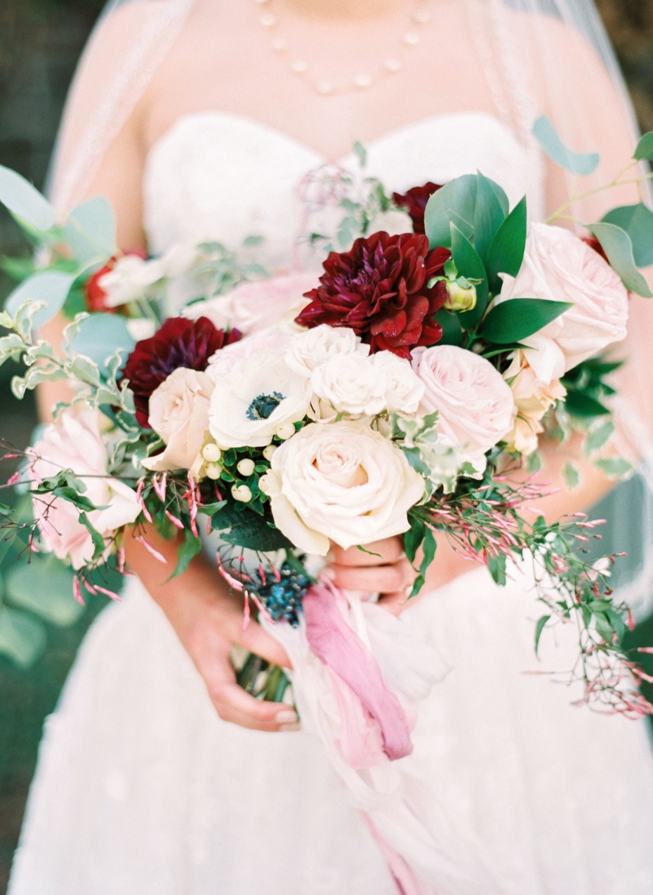 classic blush and red wedding bouquet