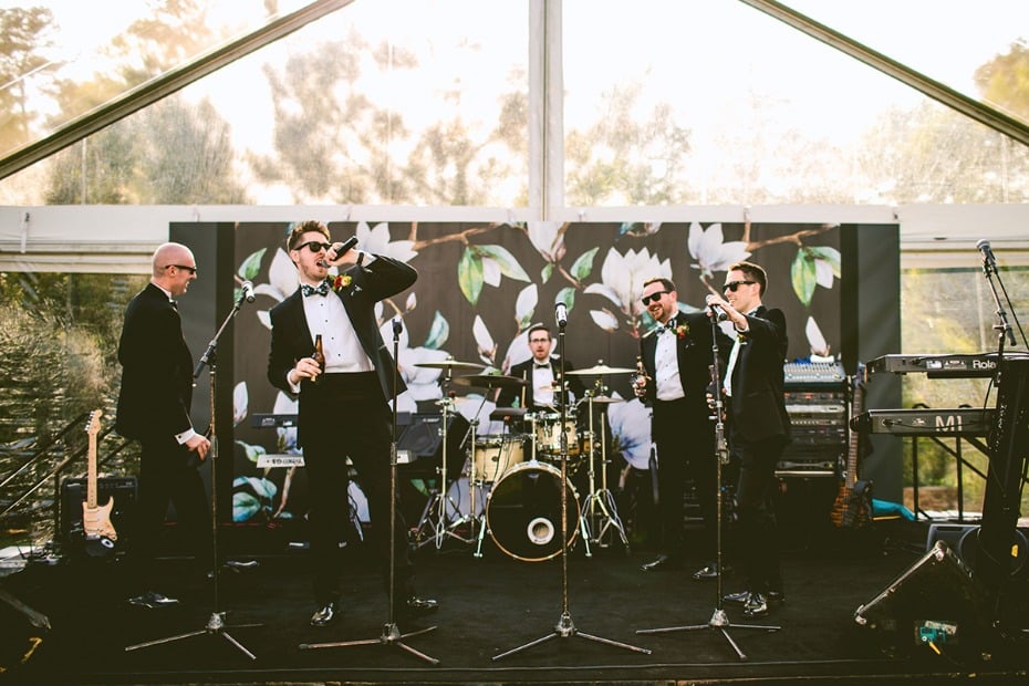 Awesome floral backdrop for the wedding band