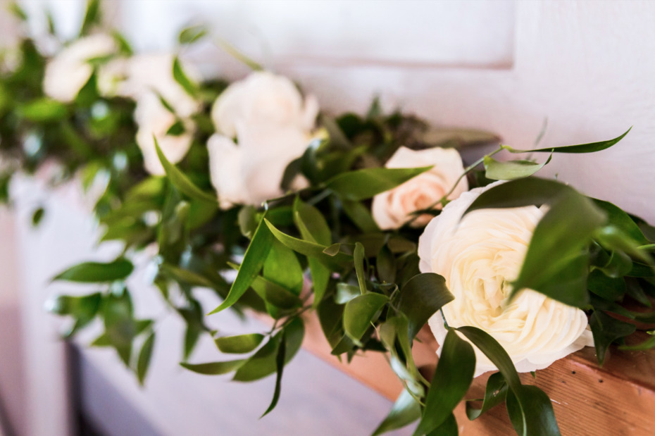 white rose and grennery garland