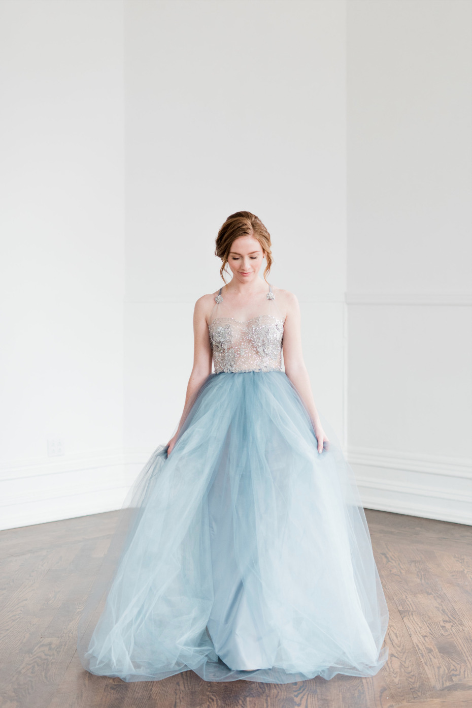 blue tulle wedding dress with amazing beading