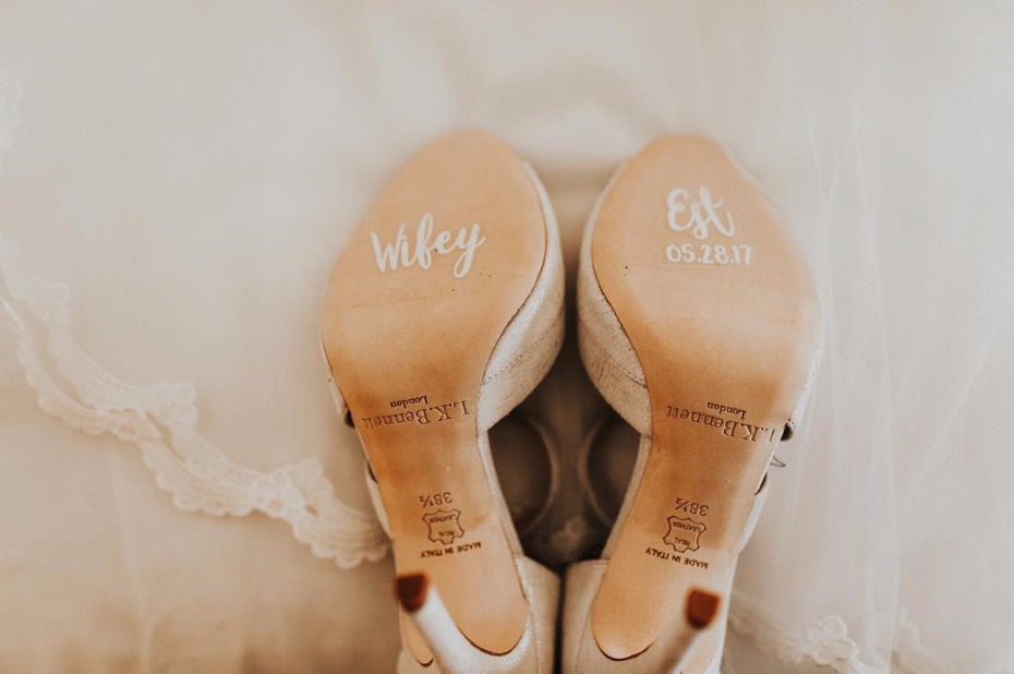 Wedding shoes with Wifey and Established date labels