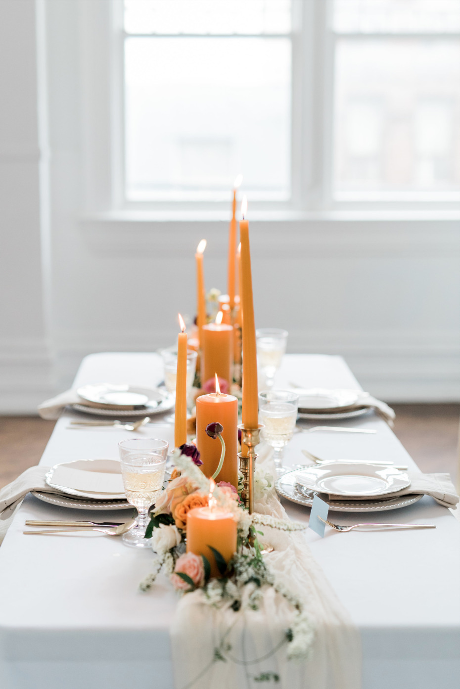 orange and white wedding reception