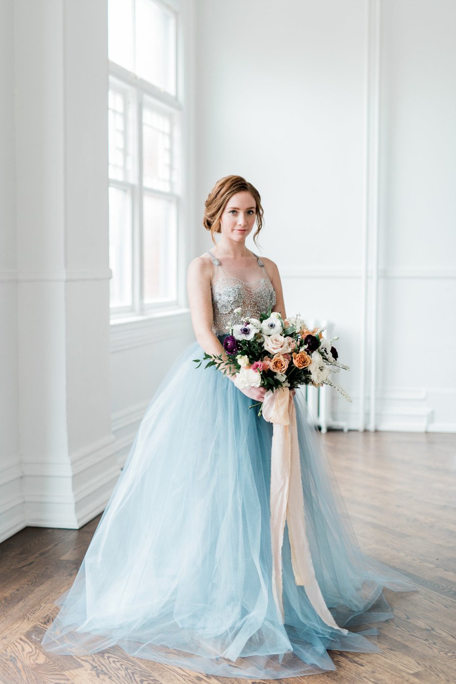 blue wedding dress with peach wedding dress