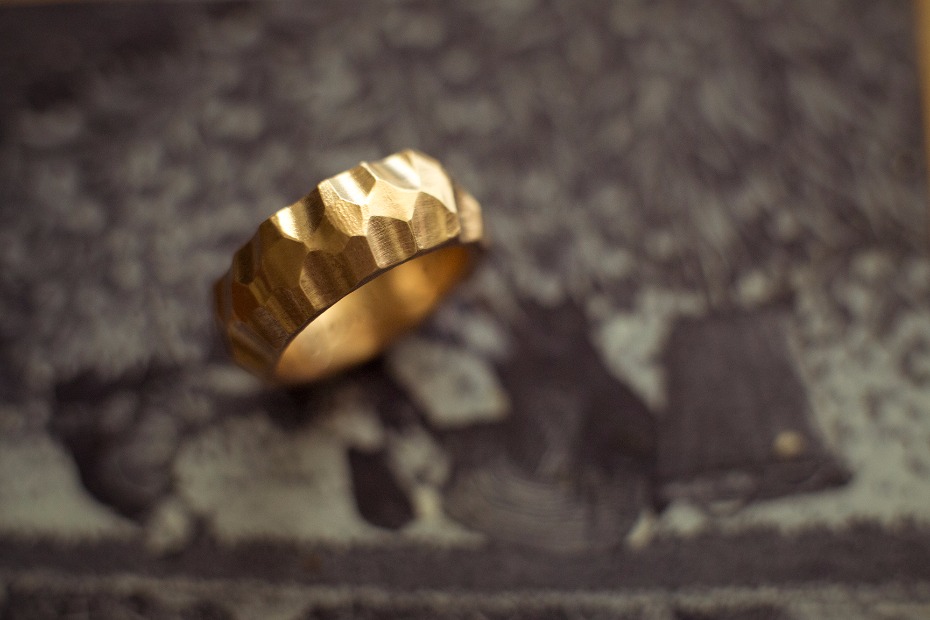 Unique and handmade wedding band for the groom from Rhodes Wedding Co.