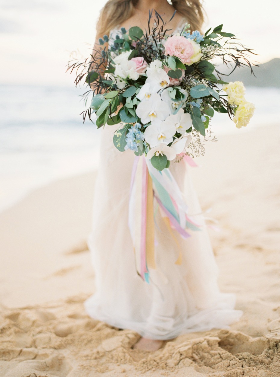 Beachy pastel spring orchid bouquet