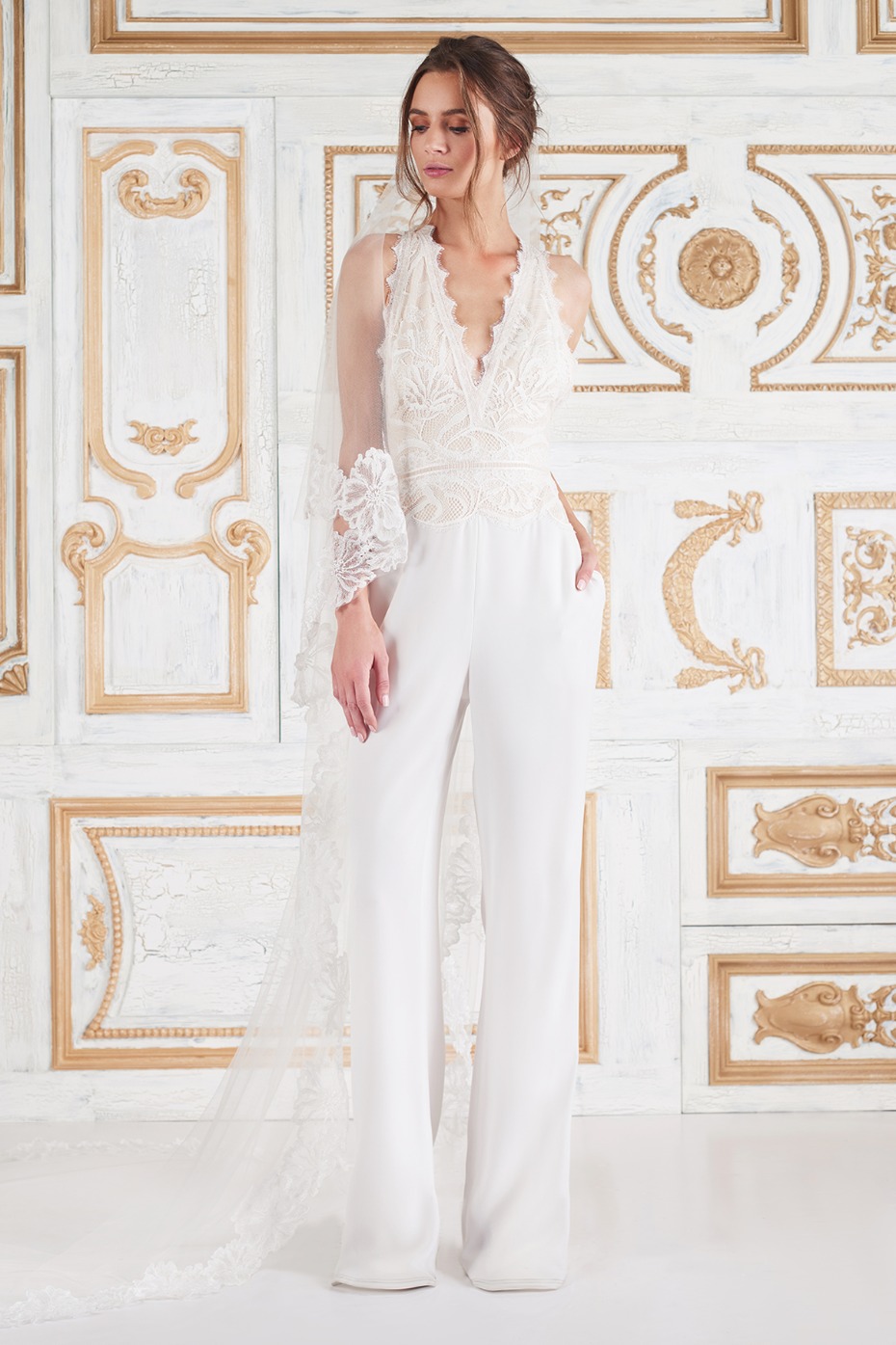 affordable pant wedding dress and veil