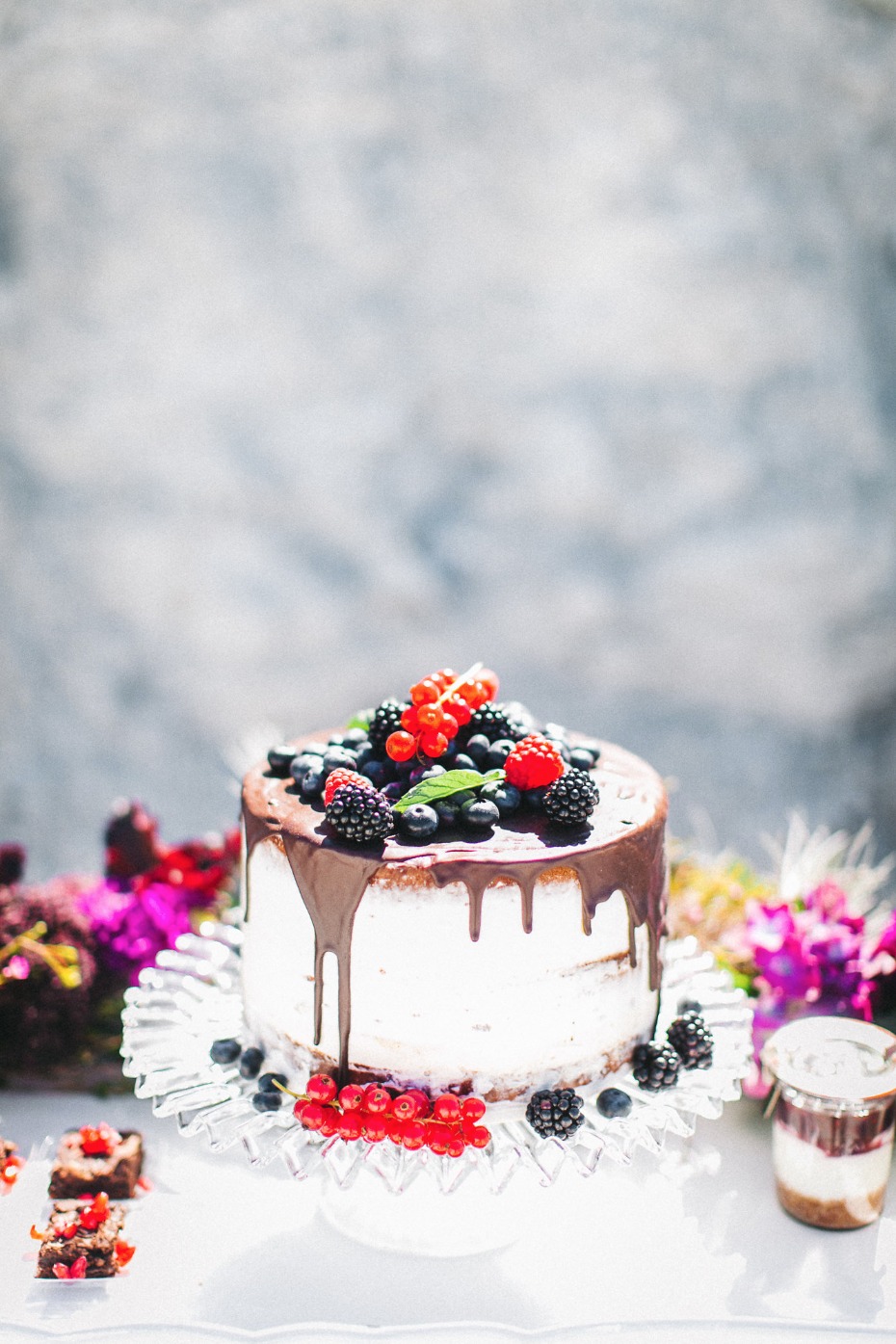 Berry chocolate drop naked cake