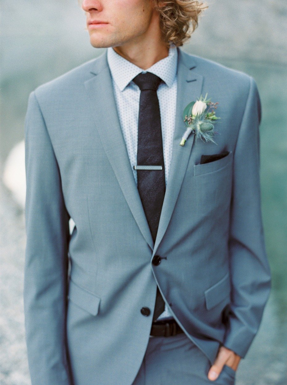 groom in slate grey suit